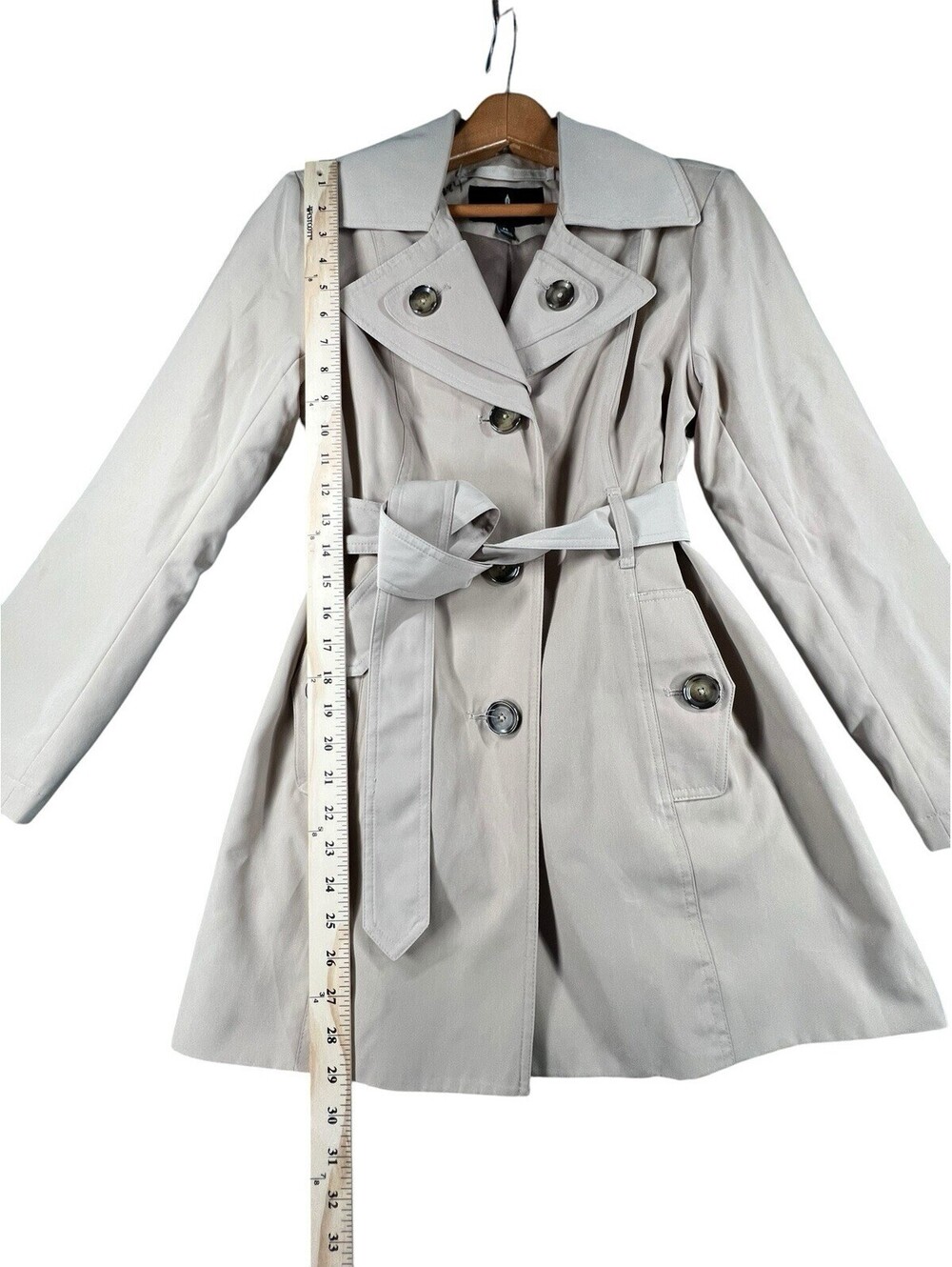 London Fog Women’s Petite Small Beige Belted Trench Coat Double Breasted - Picture 4 of 7